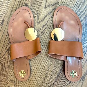 Tory Burch Tan Sandals with Gold Accents